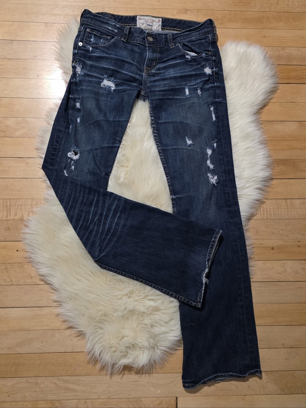 Dark Wash Distressed Women's Jeans - Blue Big Star Sz 27R